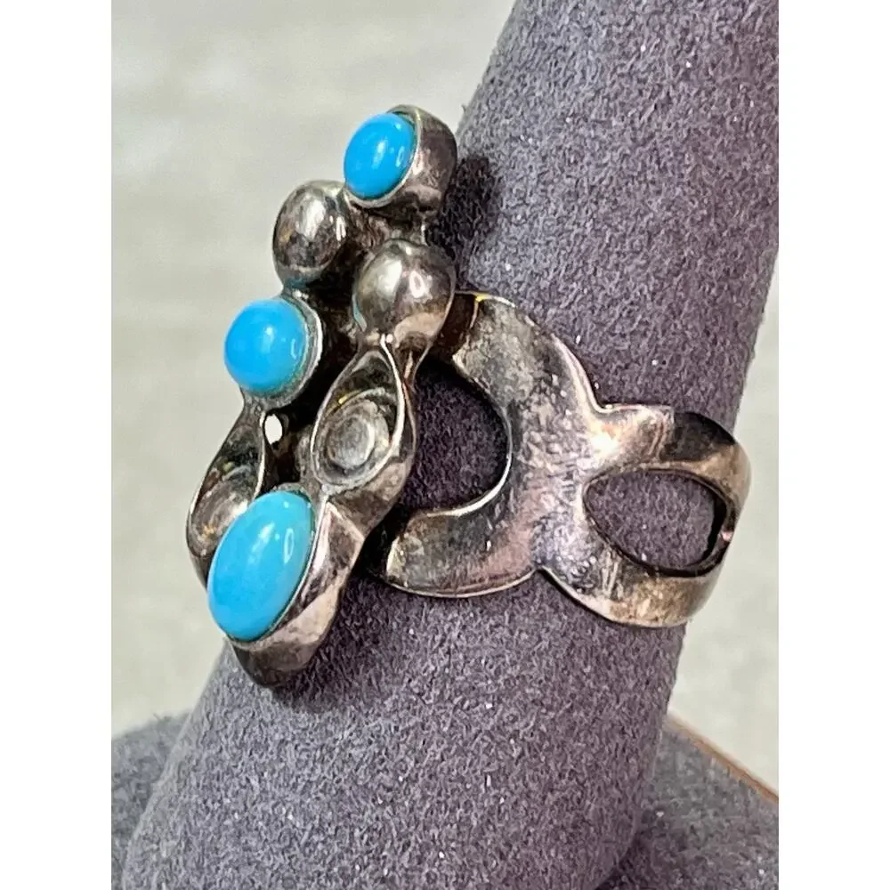 Jay King DTR 925 Sterling Silver Turquoise Cluster Ring Sz 10 Vintage - Picture 3 of 12